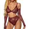 Lencería Sexy Transparente de Encaje para Mujer Conjunto Sexy Casual Transpirable de Tirantes Cuello en V Sin Cintura Stock Listo Conjunto