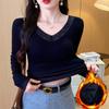 Top Cálido Forrado de Polar para Mujer en Invierno, Empalme de Encaje Engrosado con Almohadilla en el Pecho, Abrigo de Manga Larga para Otoño, Camiseta Base Ajustada