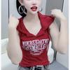 [Venta al por mayor transfronteriza] Camiseta sin mangas con capucha estampada retro para mujer Nuevo diseño Sexy Top tipo chaleco ajustado
