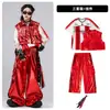 Roupas de Street Dance para Meninos Hip-Hop Outfits Modernos Infantis Marca de Moda Hip-Hop Roupa Infantil Roupa para Apresentação na Passarela de Couro Vermelho Brilhante para Meninos