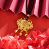 Colar oco com borla de fechadura ruyi de ouro antigo, corda preta, palavra da sorte, gota de óleo, sino, decoração de Yiwu, fonte, estilo chinês
