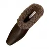 Pantuflas de Lana de Cordero Estilo Británico con Forro de Felpa, Semi-Cerradas para Mujer, Pantuflas Fáciles de Poner para Usar en Exteriores
