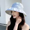 Elegante Sombrero de Pescador Abierto con Pliegues y Lazo para Mujer, Sombrero de Malla Fina Transpirable para el Sol de Verano que Hace que la Cara Parezca Más Pequeña