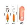 Conjunto de Talheres de Aço Inoxidável 304 para Comida de Bebê, Colher e Garfo Infantis de Grau Alimentício, Caixa de Armazenamento Portátil