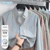 [100% algodão de fibra longa] Camisa masculina de manga longa com colarinho abotoado, adequada para uso business casual, com tecido Oxford de trama americana retrô