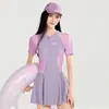 2026 Nuevo Estilo de Gama Alta con Bloques de Color que Ocultan el Vientre, Estilo Falda Adelgazante, Conservador, Deportivo para Estudiantes, con Cremallera, Tallas Grandes, Traje de Baño para Baños Termales para Mujeres