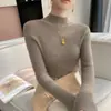 Suéter de cachemira de cuello alto medio sin costuras para mujer, capa base ajustada, suéter interior de punto, tejido adelgazante