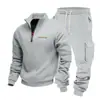 Amazon Europeia Transfronteiriça Tamanho Casual Moda Pesado Plus Veludo Casual Gola Alta Moletom Roupa de Trabalho Calça Longa Conjunto Esportivo Masculino