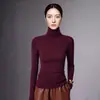 Camiseta base de una sola pieza sin costuras de cuello alto para mujer, sin costuras, suave y amigable con la piel, adecuada para usar en capas en otoño e invierno, tejida