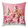 Funda de almohada de dibujos animados de Navidad sin relleno, funda de cojín con estampado digital rosa, funda de almohada decorativa navideña en stock