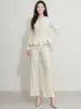 Conjunto de Dos Piezas para Mujer para el Trabajo, Top de Manga Larga a Rayas Verticales y Pantalones de Pierna Ancha, Conjunto Completo de Estilo Ligero y Maduro