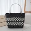 Cesta de Verduras Bolsa Tejida de Plástico Bolsa Tejida a Mano Bolso de Gran Capacidad Color de Contraste PP Bolso Lindo