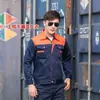 Conjunto de Roupas de Proteção para Trabalho de Manga Longa para Primavera e Outono, Roupas de Trabalho para Oficinas de Fábrica, Resistente ao Desgaste e à Sujeira, com Logotipo Personalizado