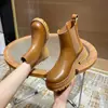 Sapatos Femininos Couro Genuíno Botas Chelsea de Solado Grosso Botas Curtas Botas Curtas Femininas Pretas Botas de Chaminé Botas Curtas de Salto Grosso Botas Femininas Inverno