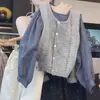 Nuevo Conjunto de Primavera y Otoño para Niñas: Conjunto para Niña con Camisa a Cuadros, Camisa Holgada Estilo Coreano con Mangas de Burbuja y Chaleco, Conjunto de Dos Piezas, Moderno