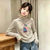 Camiseta Base de Polar a Rayas para Niña, Otoño/Invierno Infantil, Estampada, Cuello Alto, Manga Larga, Estilosa, Parte Superior Cepillada por Ambos Lados