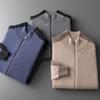 100% Cachemir Otoño e Invierno 2026 Nuevo Suéter Cardigan de Punto con Cremallera para Hombre, Cuello Medio Alto, Estilo Commuter