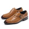 Sapatos Oxford Masculinos de Couro com Relevo de Monges, Tamanho Grande, Bico Quadrado, Tira Lateral, Estilo Britânico Business, Em Estoque