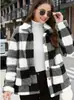 Casaco de Pelúcia Xadrez Estilo Europeu e Americano com Bolsos Canguru Versátil Manga Longa Moda Inverno Casual 2026