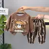 2025 Novo Conjunto Casual e Confortável para Crianças Pequenas e Médias Roupas de Exterior Urso Estéreo com Cabeça Conjunto de Manga Longa Meninas Primavera e Outono Conjunto de Duas Peças de Manga Longa