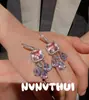 Pendientes Colgantes de Gema Rosa Melocotón Brillante, Pendientes de Lágrima de Zircón Aguamarina Brillante Multifacetado Chapados en Oro de 18K