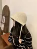 Sombrero de pescador tejido de otoño e invierno para mujer, cálido, con cordones, versátil vintage, hace que la cara se vea más pequeña, sombrero de lana de ala ancha, moderno