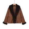 Comércio Exterior Amazon Transfronteiriço Mais Vendido Roupas Femininas 2026 Casaco Curto Retro Cor de Caramelo Suede Pele de Cordeiro Falsa para Mulheres