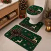 Alfombrillas de baño y suelo para inodoro con temática navideña transfronterizas, fundas para asiento de inodoro y alfombrillas de suelo en forma de U - un juego de tres alfombrillas de terciopelo, disponibles para envío directo