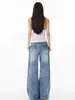 Jeans FKG Retro Americano Tie-Dye de Cintura Baixa Wide-Leg Feminino Nova Coleção Primavera Reto Solto Comprimento Total