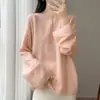 Nuevo Suéter de Punto Redondo de Lana Pura Estilo Perezoso Otoño/Invierno 2026 Manga Larga para Mujer Calado Color Sólido Suéter de Lana Top