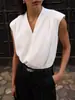 Camisa Feminina de Cetim Europeia Sem Mangas Cor Sólida Transfronteiriça Verão 2026 Nova Gola V para o Trabalho Casual Temperamento Versátil