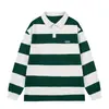 Sudadera tipo polo de manga larga a rayas para hombre y mujer, top deportivo casual holgado, estilo primavera y otoño, sudadera con bloques de color y cuello camisero