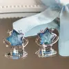 Brincos Céu Estrelado Azul, Brincos Estrela de Quatro Pontas, Design de Nicho, Estilo Doce e Descolado, Brincos Sem Furo