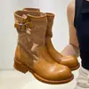 Botas Casuales de Lona Chuyuji, Estilo Británico Slip-On de Caña Ancha Botas Vaqueras Western, Botines de Media Caña con Suela Gruesa, Botas Martin