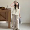 Conjunto de Verano sin Mangas para Niñas 2026 Nuevo Verano Infantil Elegante Chaleco de Encaje Hueco Pantalones de Pierna Ancha Conjunto de Dos Piezas