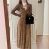 Vestido de Corpiño de Pana Elegante Estampado de Primavera y Otoño + Camiseta de Manga Larga de Algodón Ropa para Mujer al por Mayor