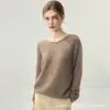 Novo suéter de cashmere 75% e seda de amoreira 25%, de malha reversível, gola redonda, cor sólida, versátil, solto e macio, para mulheres