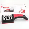 Afilador de cuchillos de cocina portátil afilado al por mayor, piedra de afilar multiusos de tres etapas rápida manual para cuchillos y tijeras