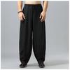Calças de Algodão e Linho de Primavera Largas Plus Size Bloomers Estilo Chinês Calças de Perna Larga Calças Antigas Zen Masculinas Calças de Linho Tendência