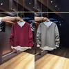Novedad de Otoño Sudadera Casual Falsa de Dos Piezas para Hombre Pulóver de Moda Tendencia Manga Larga Capa Base Ajustado Camiseta Versátil