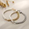 Collar de Perlas Empalmadas Cassia Nueva Cadena Clavícula Cadena Pulsera Acero Titanio Diseño Nicho Set de Joyería de Dos Piezas para Mujer