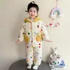 Ropa de Casa para Niñas de Terciopelo Coral, Traje Acolchado Grueso de Tres Capas, Pijama Caliente con Capucha para Bebé Niña de Invierno con Forro de Felpa