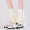 Calcetines de Encaje con Lazo Estilo Ballet para Mujer, Primavera y Otoño J2K, Calcetines Dulces de Punto para Apilar, Calcetines de Pierna Dividida