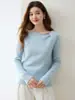Elegante Estilo Artístico Cuello Redondo de Atar Suéter de Cachemira para Mujer Ajuste Delgado Diseño Pullover Sentido del Diseño Top Favorecedor Ropa de Punto