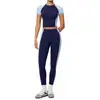 Conjunto de Yoga Zechuang de Tacto Natural para Mujer, Manga Corta Cuello Redondo, Pantalones Largos de Cintura Alta, Alta Elasticidad Ajuste Delgado Ropa Deportiva de Fitness 2567