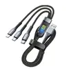 Cable de Datos Tres en Uno Adecuado para Huawei Apple Android Tarjeta SIM Mediana Transparente Carga Súper Rápida Uno a Tres con Luz 100W