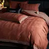 Tejido de gasa de doble capa 100% algodón cepillado, sensación de lujo ligero y alta gama, juego de ropa de cama de cuatro piezas, funda de edredón de algodón puro, juego de tres piezas con sábana plana y sábana ajustable