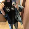 Camiseta Negra de Puro Algodón de Manga Corta para Mujer, Nuevo Estilo Verano 2026, Corte Holgado, Camiseta de Media Manga que Cubre la Cadera, Camisa Básica, Top de Moda