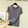 Camiseta sencilla de manga corta con cuello redondo estilo coreano para mujer, nuevo estilo perezoso casual de color liso para primavera-verano, elegante y de corte holgado