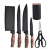 Conjunto de Facas de Cozinha de Aço Inoxidável com Cabos Grossos, Conjunto de Seis Peças com Acabamento em Spray, Faca do Chef, Conjunto de Presente com Caixa para Facas de Cozinha